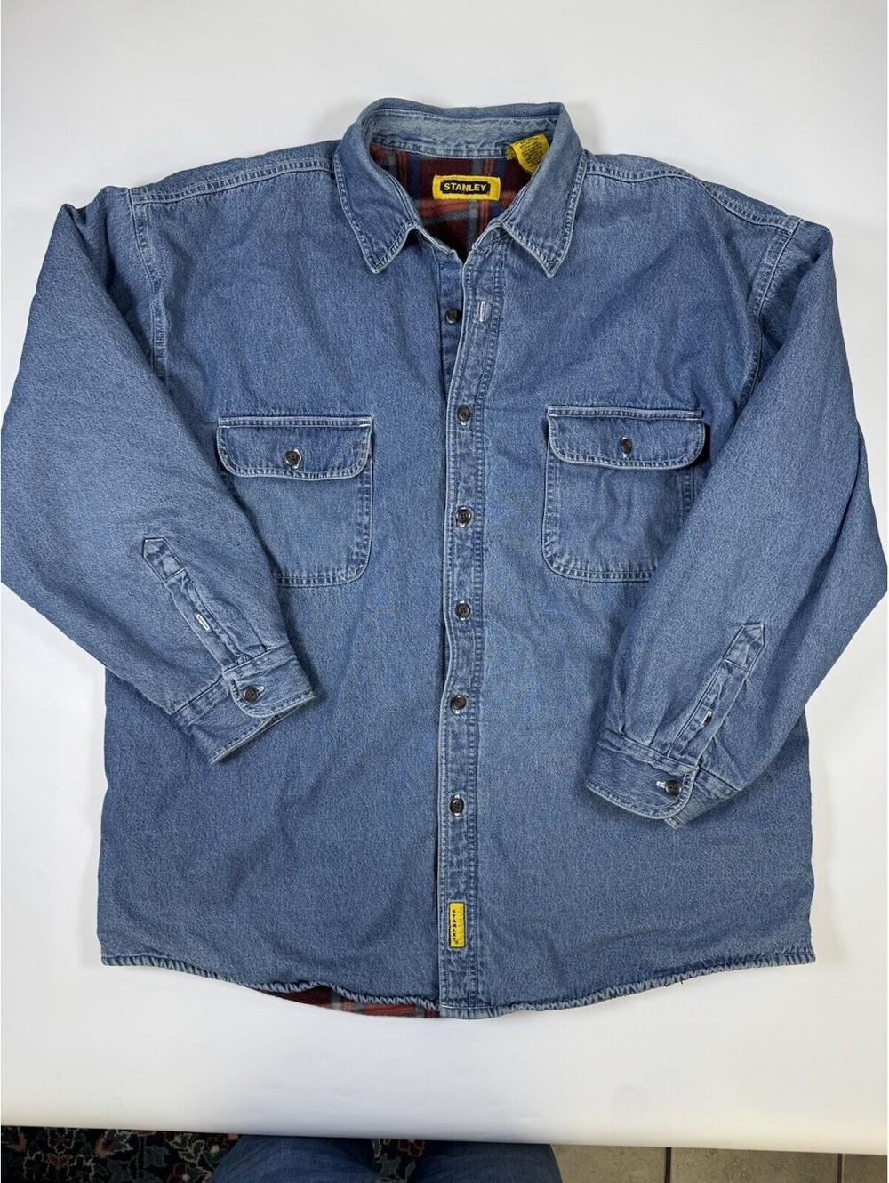 Vintage Stanley Denim Shirt Jacket Mens XXL Flannel Lined Workwear Chore Coat